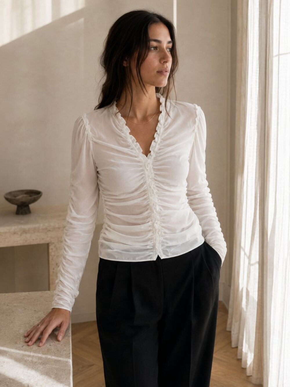 NWT A.L.C BECKET WHITE FRILLY SILK BLOUSE TOP - M